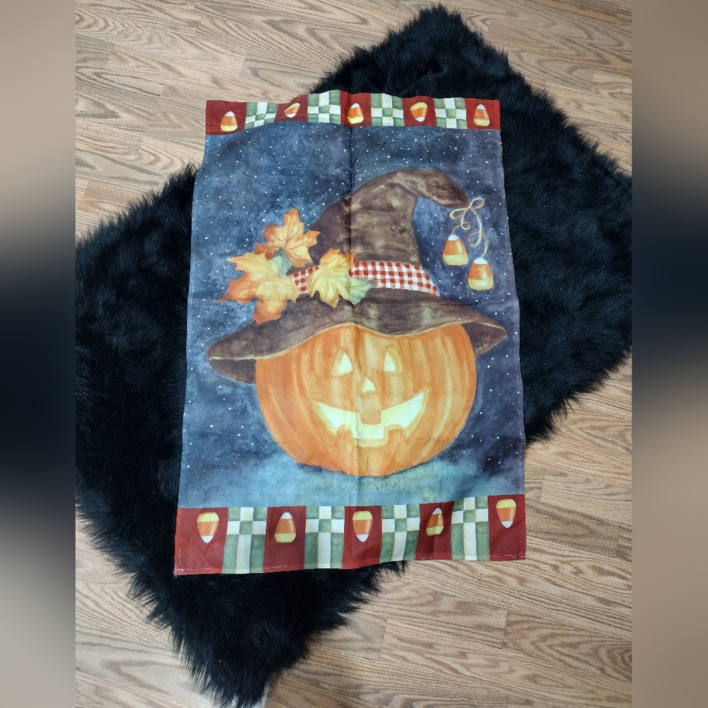 Vicky Howard | 90's Halloween Jack O Lantern Pumpkin Candy Corns Garden Flag